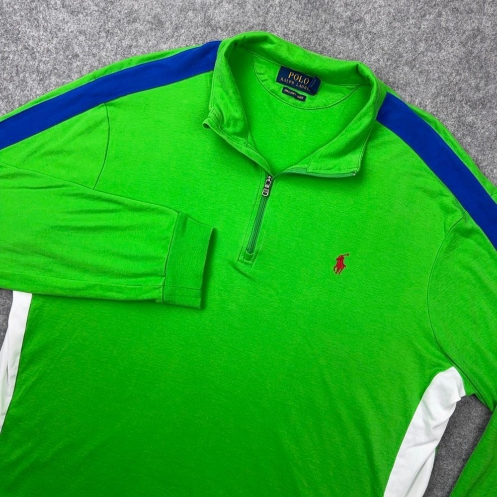 Polo Ralph Lauren Sweater Mens XL Green Pima Soft Touch 1/4‎ Zip Pullover Y2K